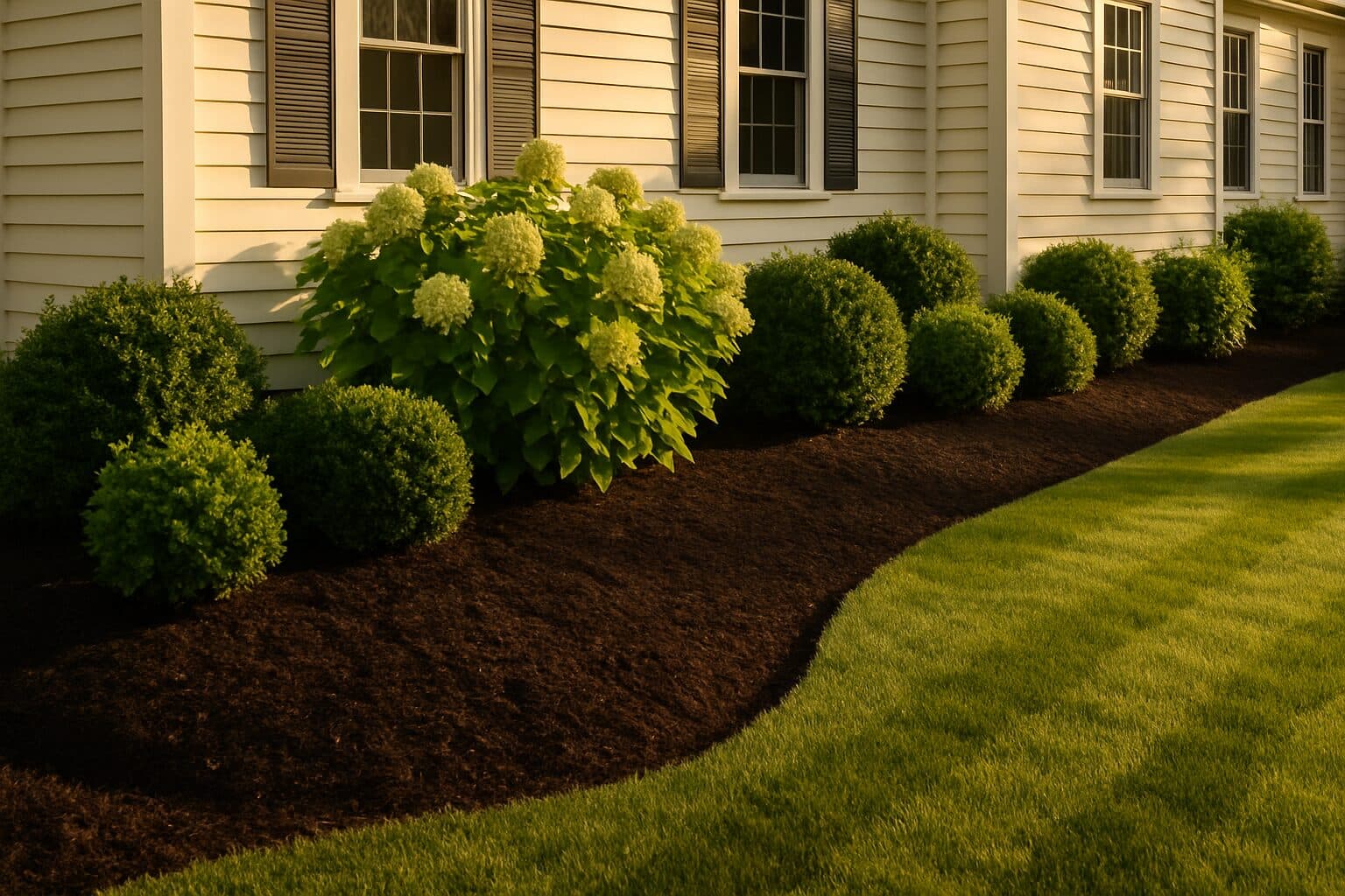 Mulching on a North Shore, Massachusetts property